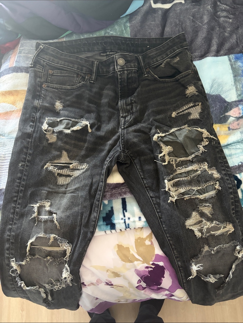 American Eagle Outfitters Black Graphic Interior Label Jeans